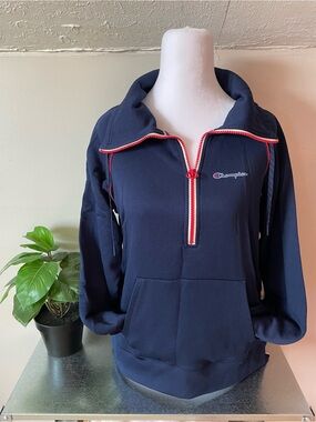 Champion Navy Half-Zip Pullover with Red Trim Accents